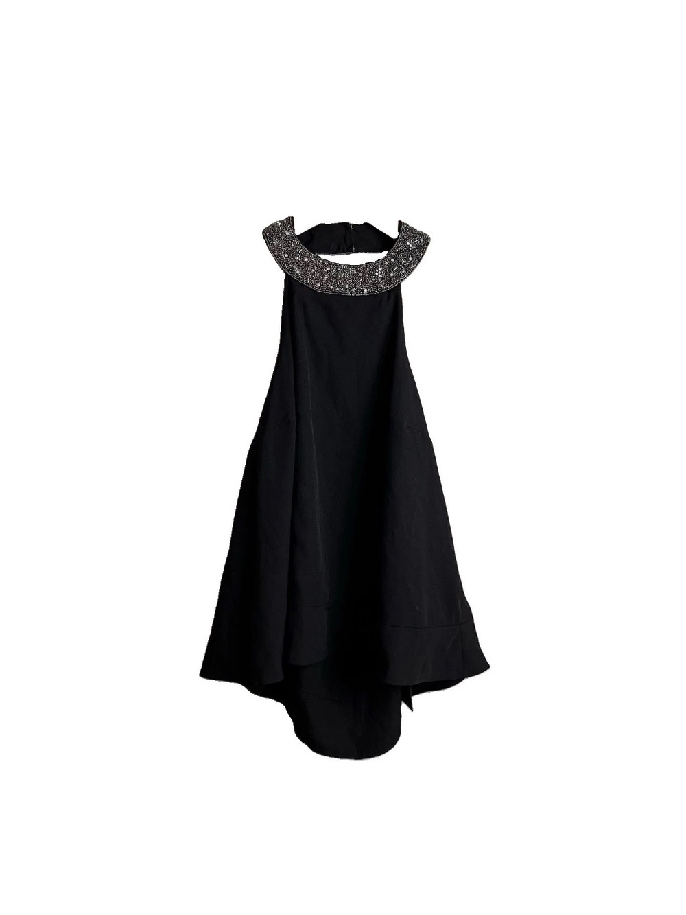 MLV Maison La Vie Top Size S Black Beaded Pearl Collar High Low Blouse NWT